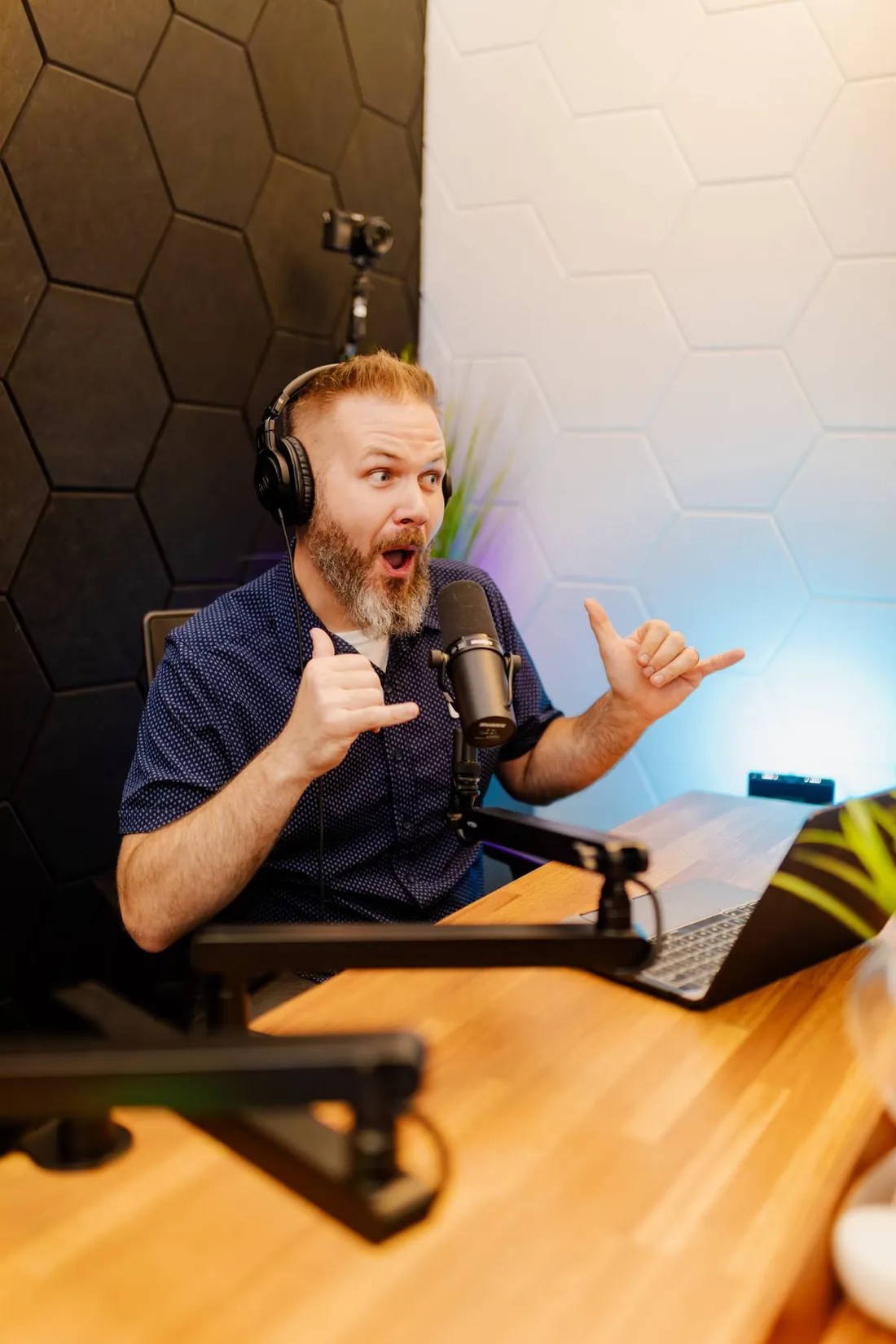 Matt Nelson recording in the San Antonio podcast studio