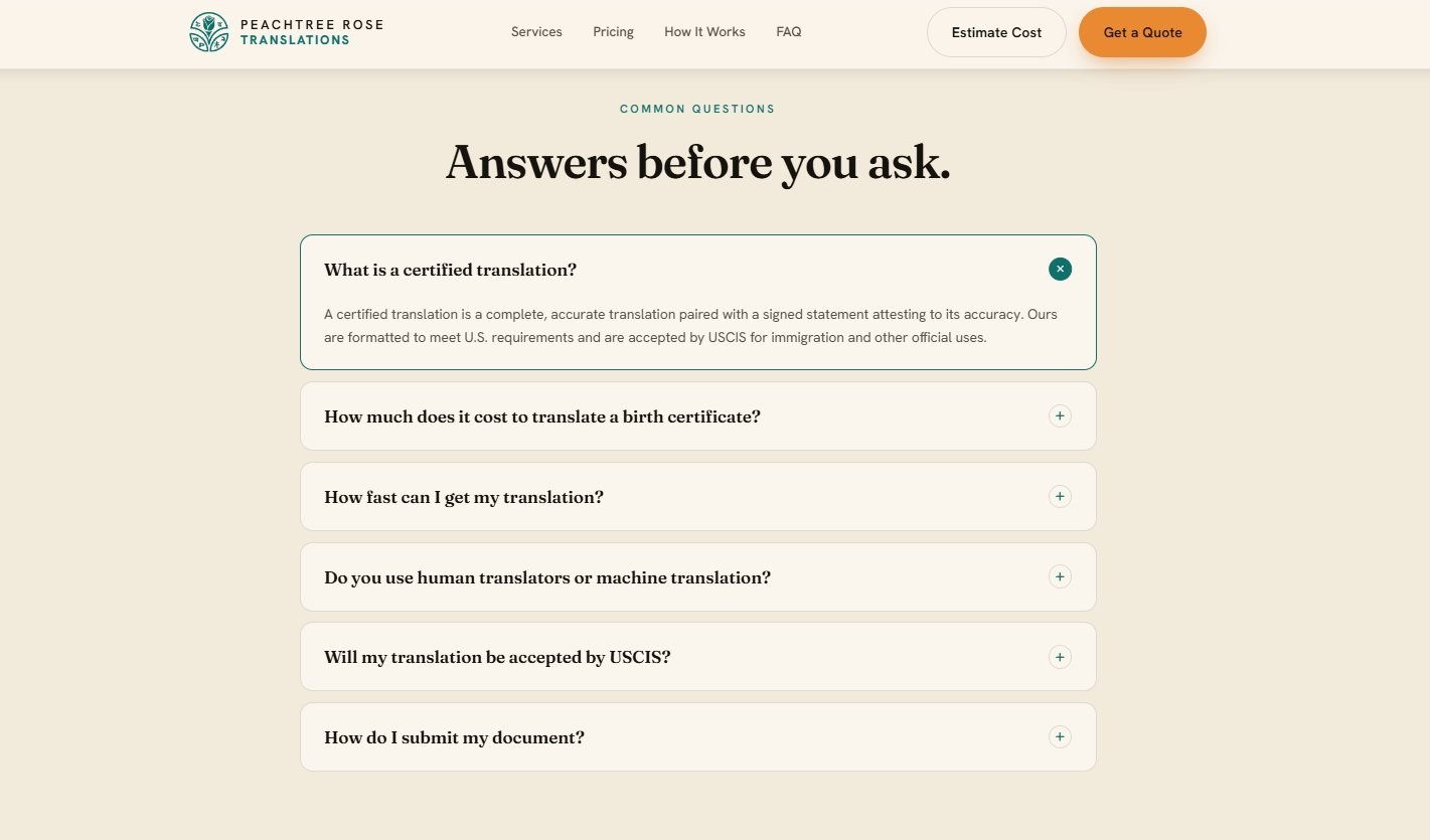 FAQ section marked up for search and AI answer engines